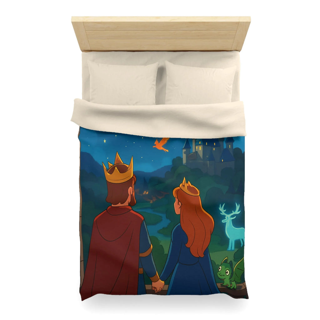 Housse de couette magique avec roi, reine et château sous ciel étoilé enchanté