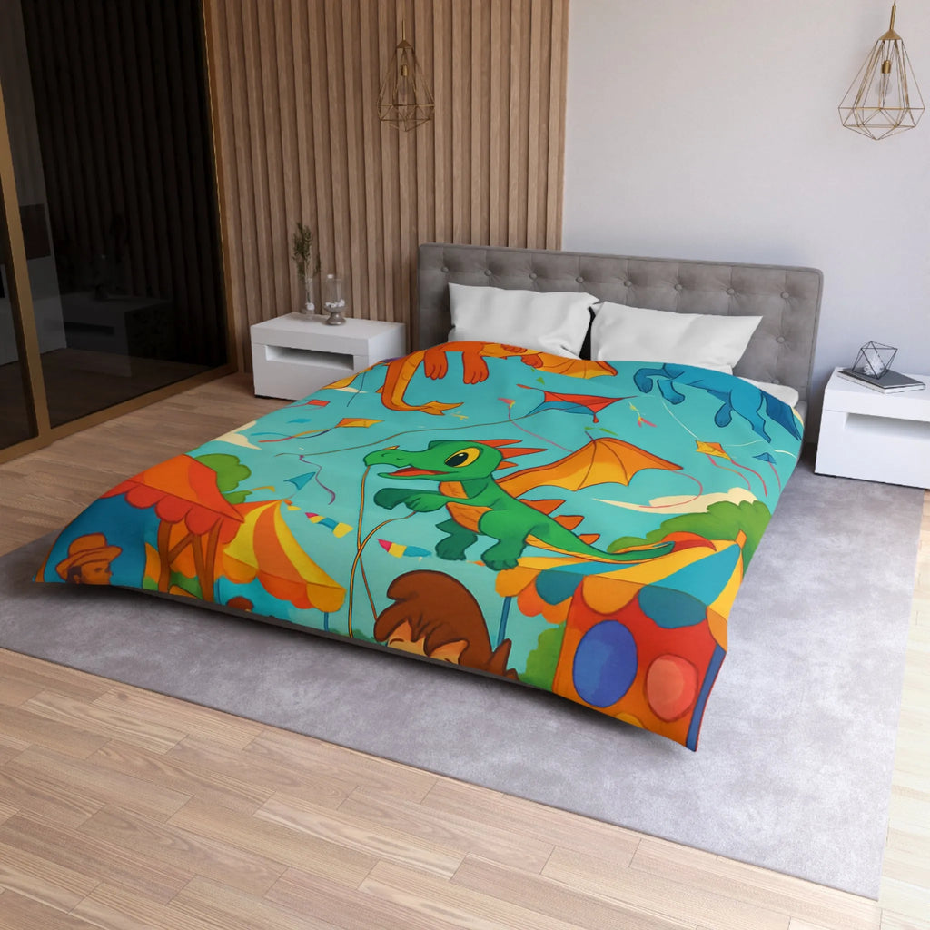 Envolée de cerfs-volants dragons et licorne sous un ciel bleu auberge festival