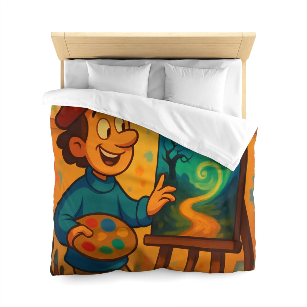 Housse de Couette Colorée avec Peintre Joyeux et Peinture Tourbillonnante Étoilée et Mystique