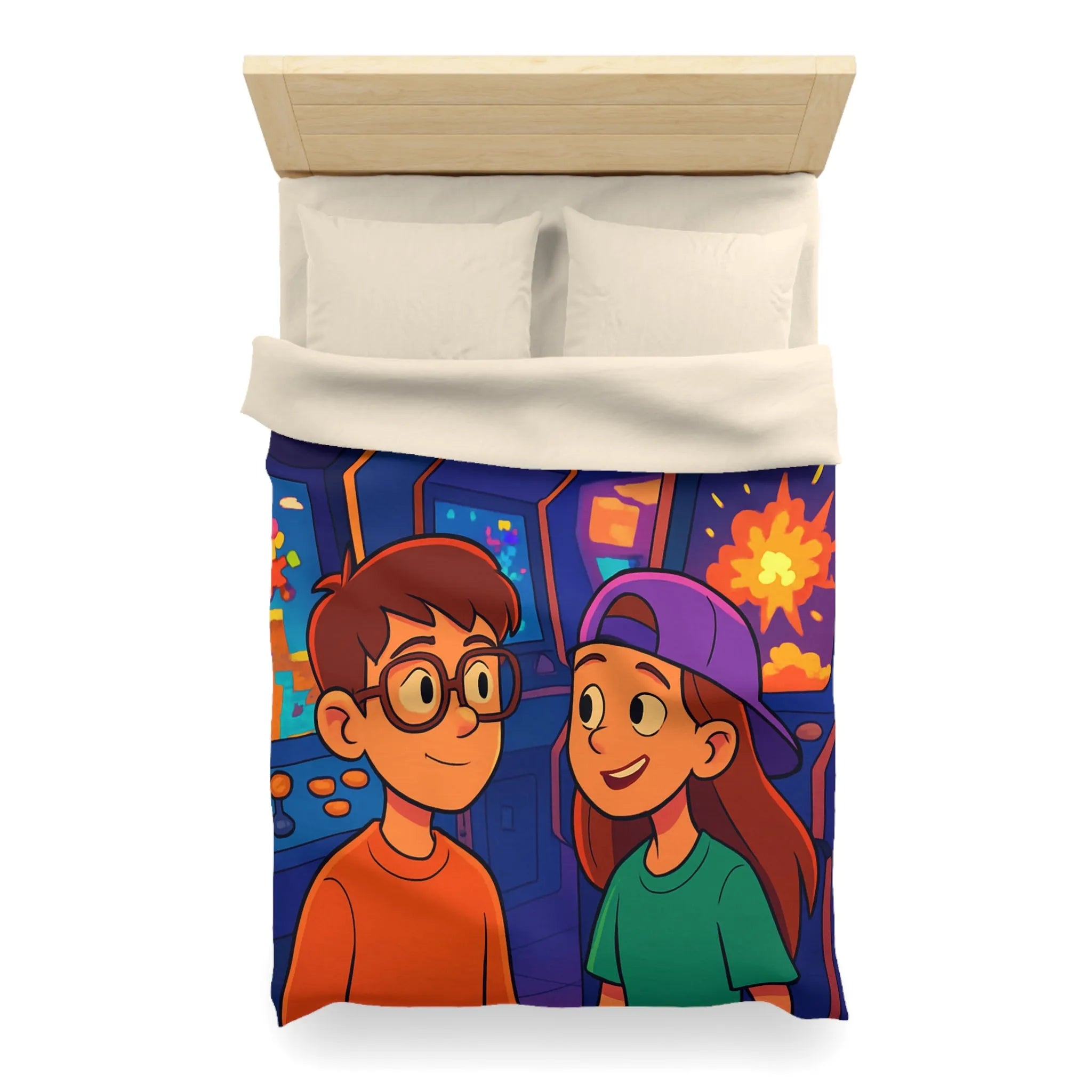 Housse de couette colorée arcade rétro néon pour gamers adolescents ambiance années 80