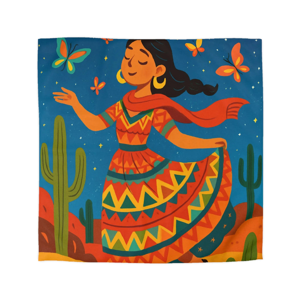 Housse de couette design vibrant danseuse avec papillons et paysage désert étoilé