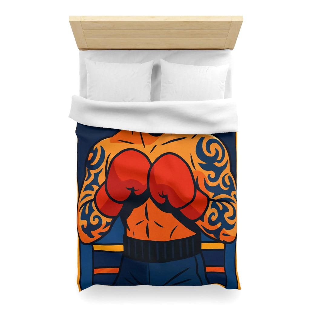 Housse de couette illustrée avec boxeur tatoué en style vectoriel coloré et dynamique