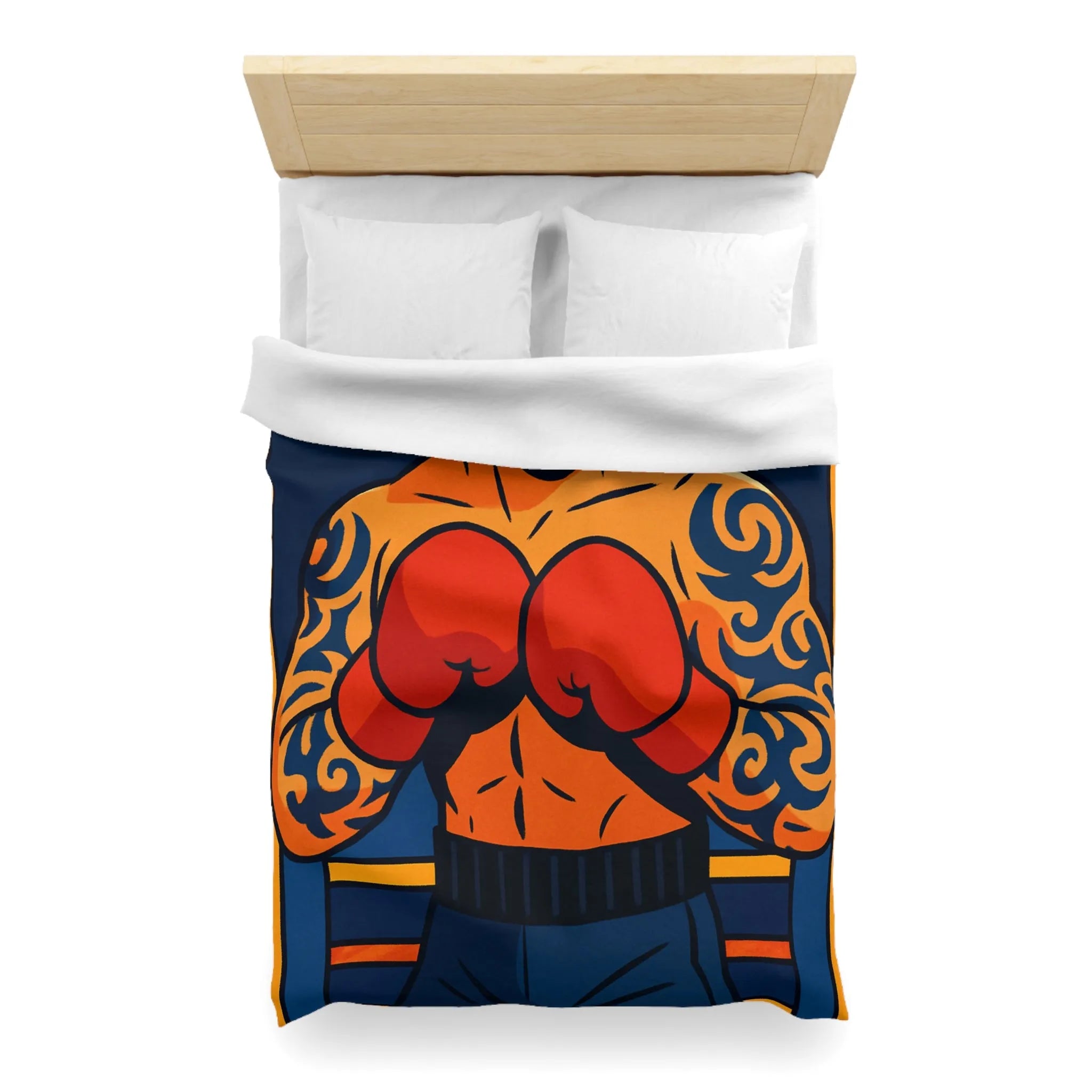 Housse de couette illustrée avec boxeur tatoué en style vectoriel coloré et dynamique