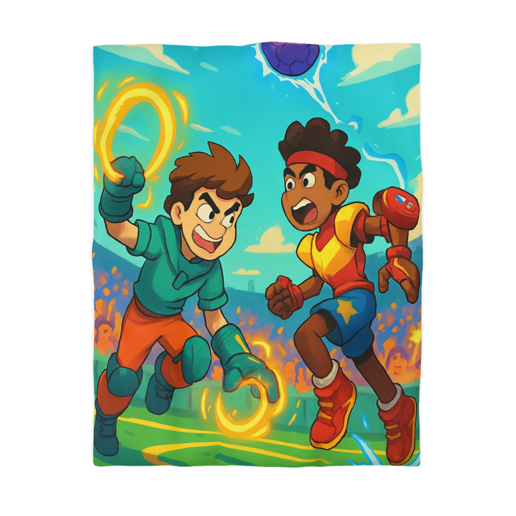 Housse de couette vibrante pour enfants avec athlètes dynamiques et énergie colorée