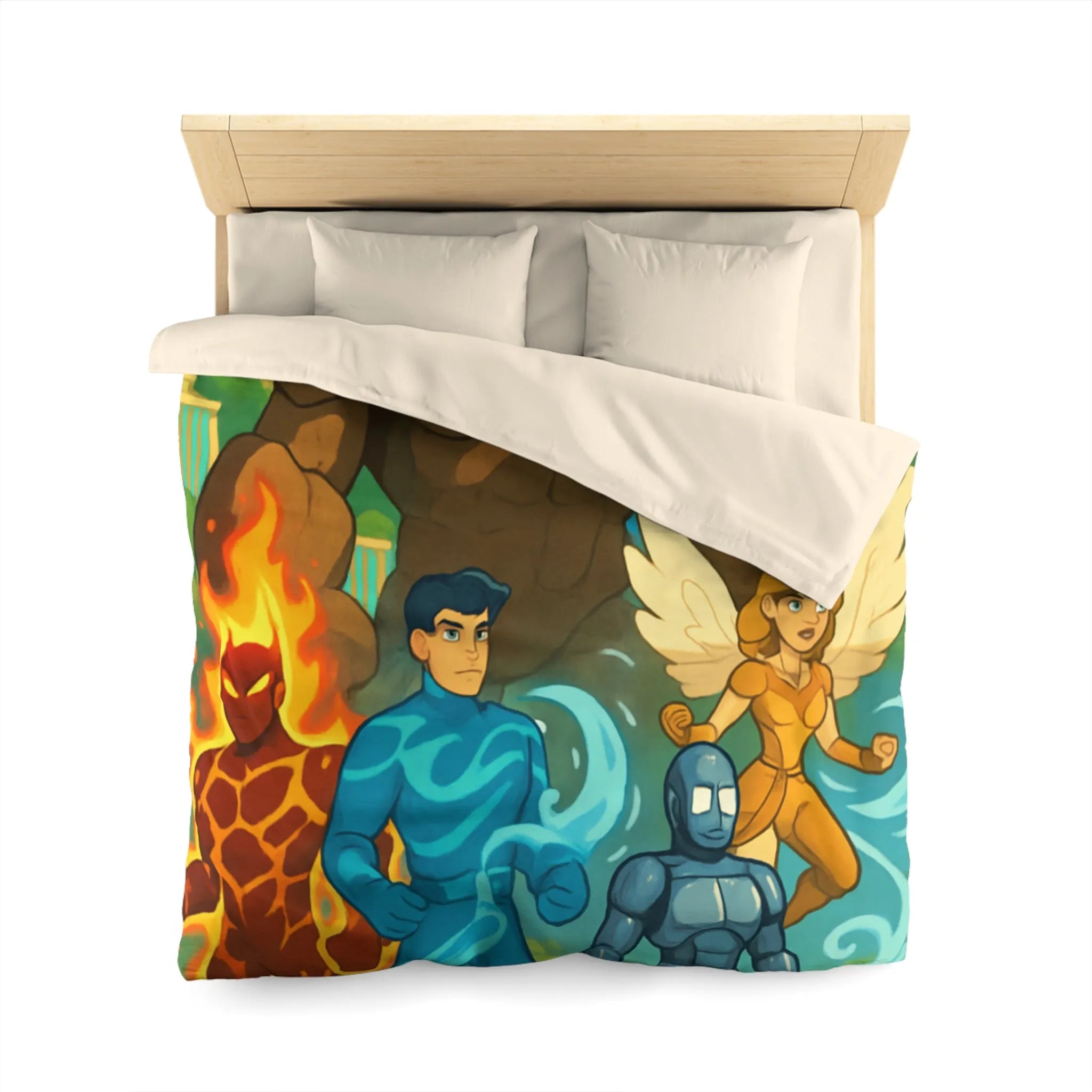 Housse de couette avec personnages héroïques et paysage fantastique inspirant enfant et adolescent