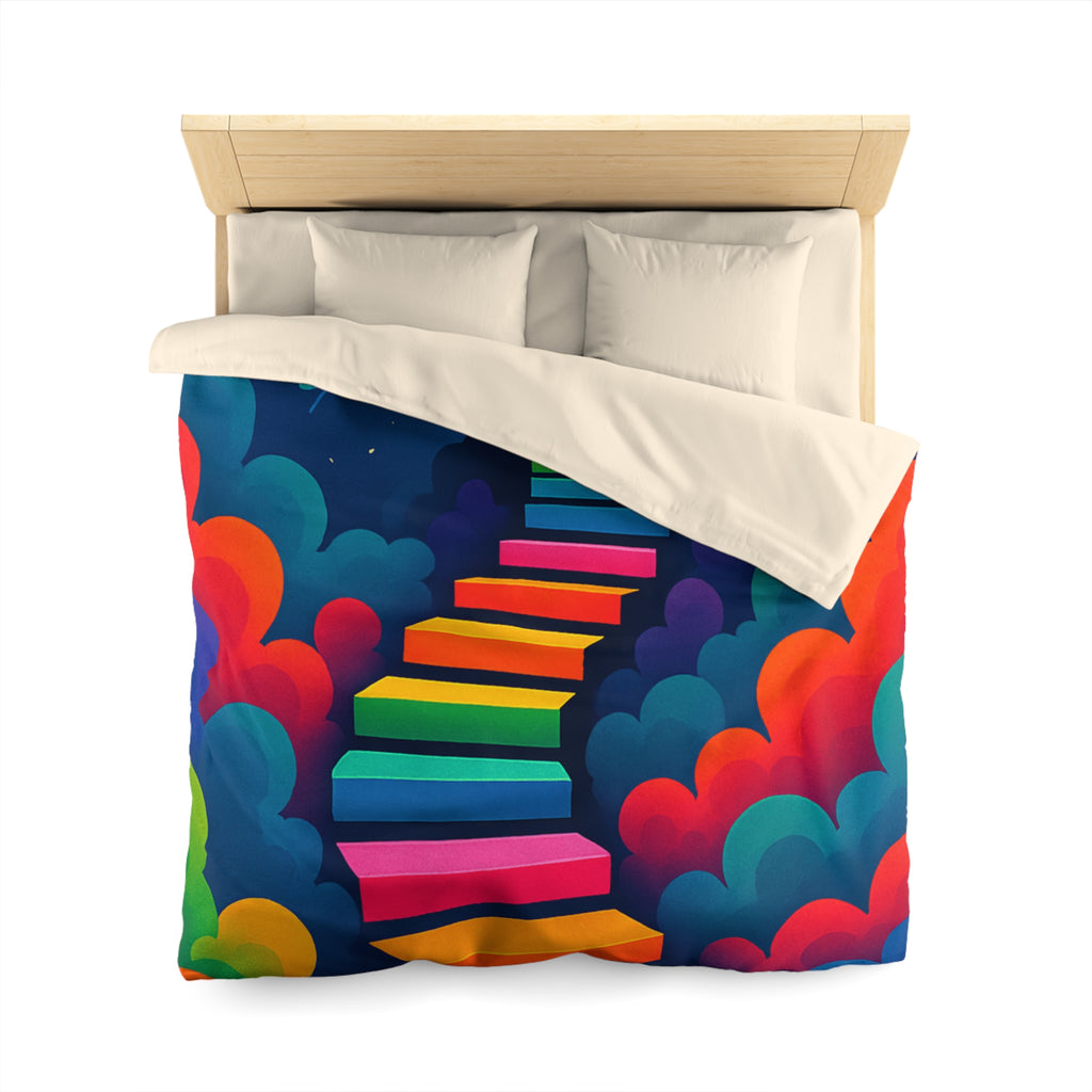 Housse de Couette Rêve d'Escalier Arc-en-Ciel avec Musicien et Oiseaux Colorés