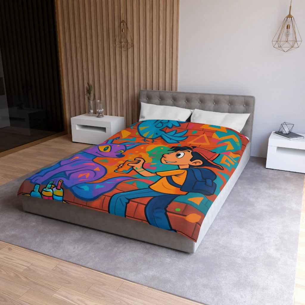 Housse de couette colorée pour enfant avec motifs graffiti et animaux urbains