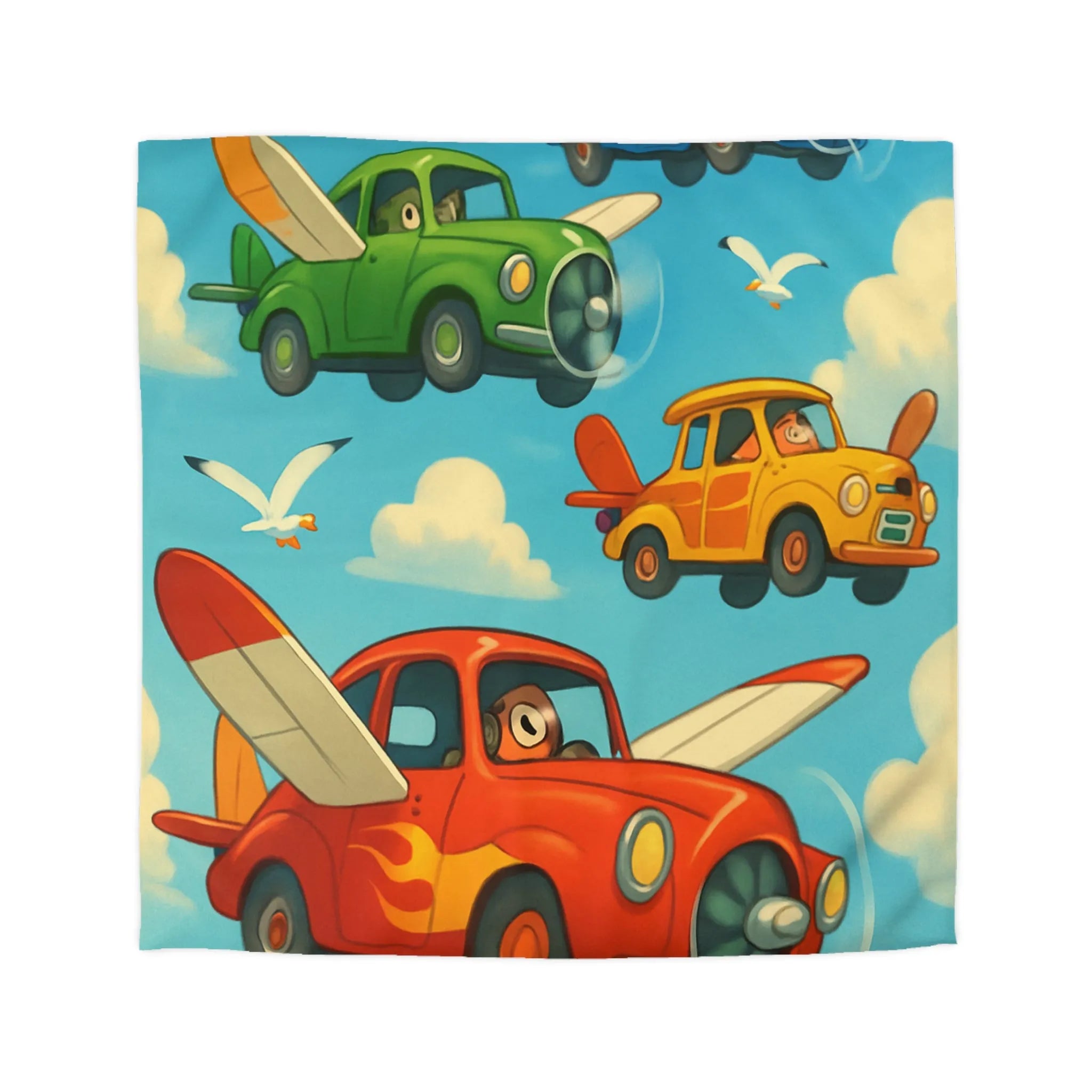 Housse de Couette Avions-Automobiles Volant dans un Ciel Bleu pour Enfants
