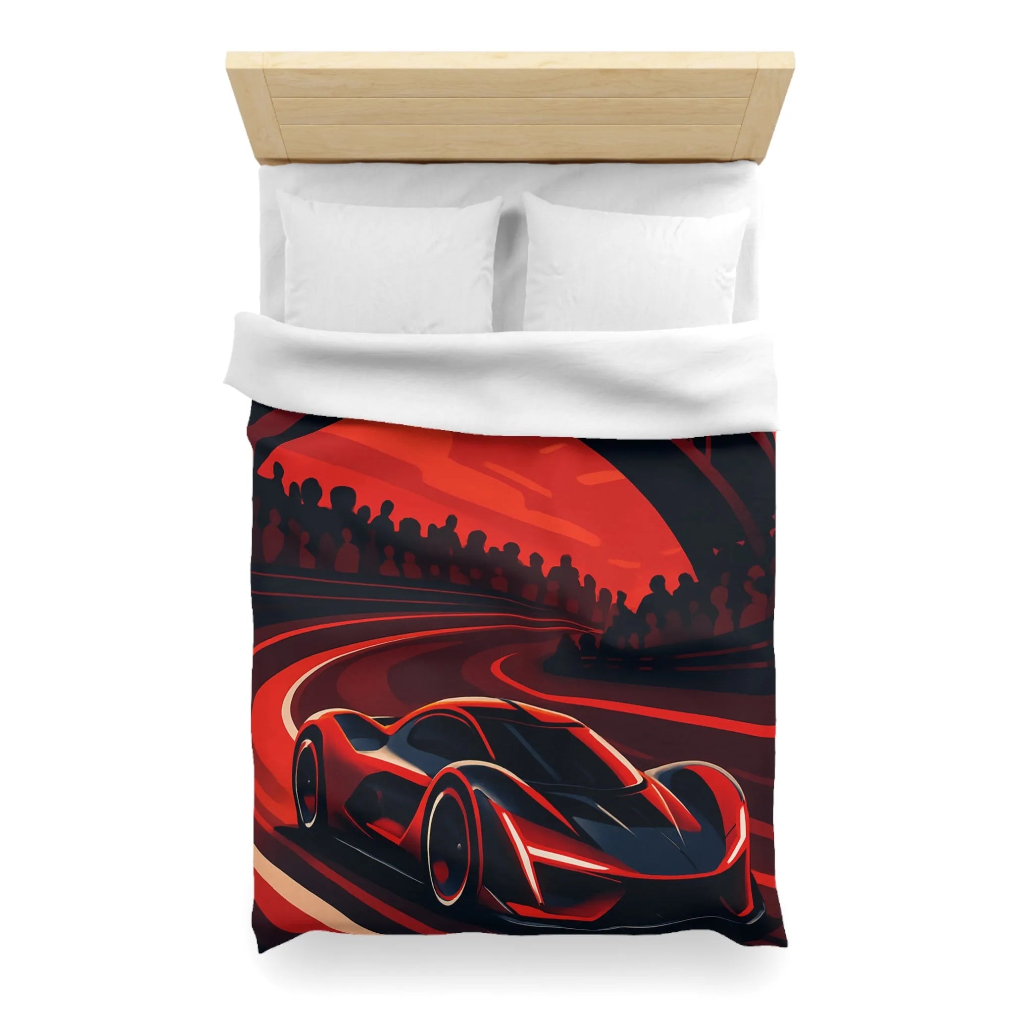 Housse de couette avec design de voiture de course rouge moderne sur circuit sinueux