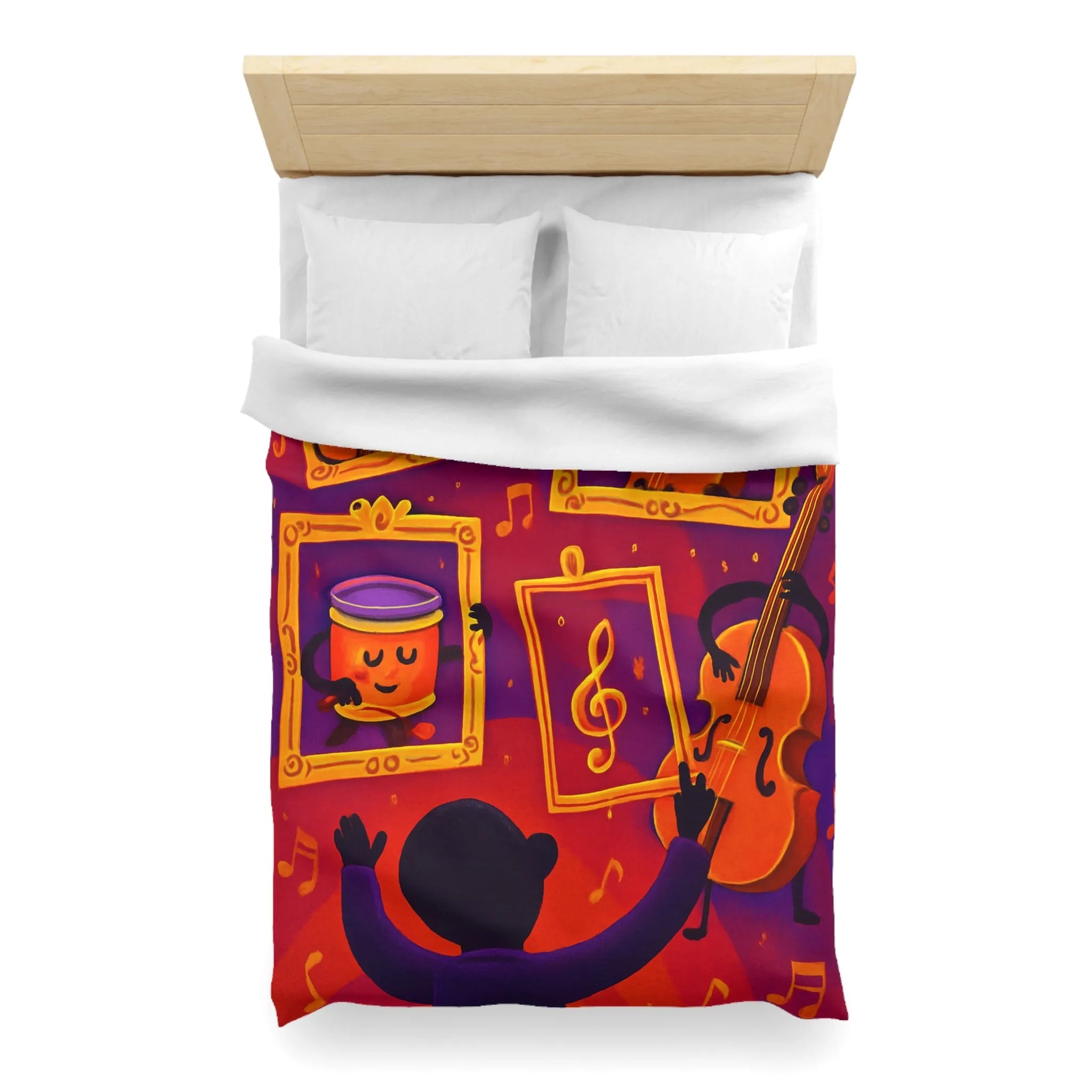 Housse de couette avec motifs musicaux colorés et cadres en pleine symphonie orchestrale