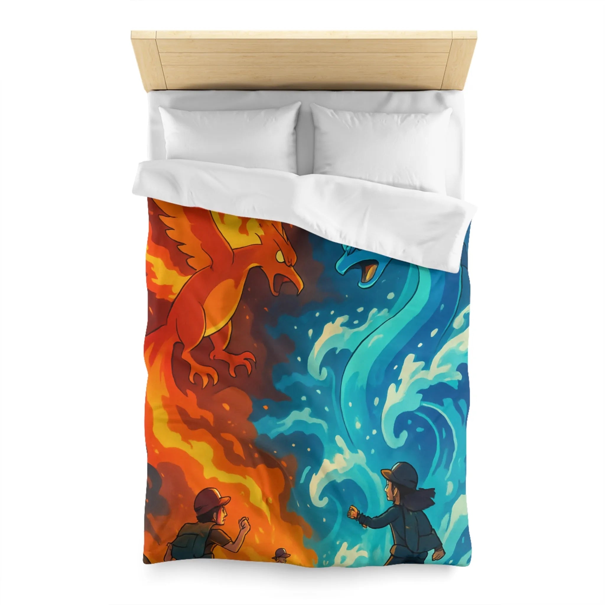 Housse de couette aventure épique avec créatures de feu et glace légendaires en duel
