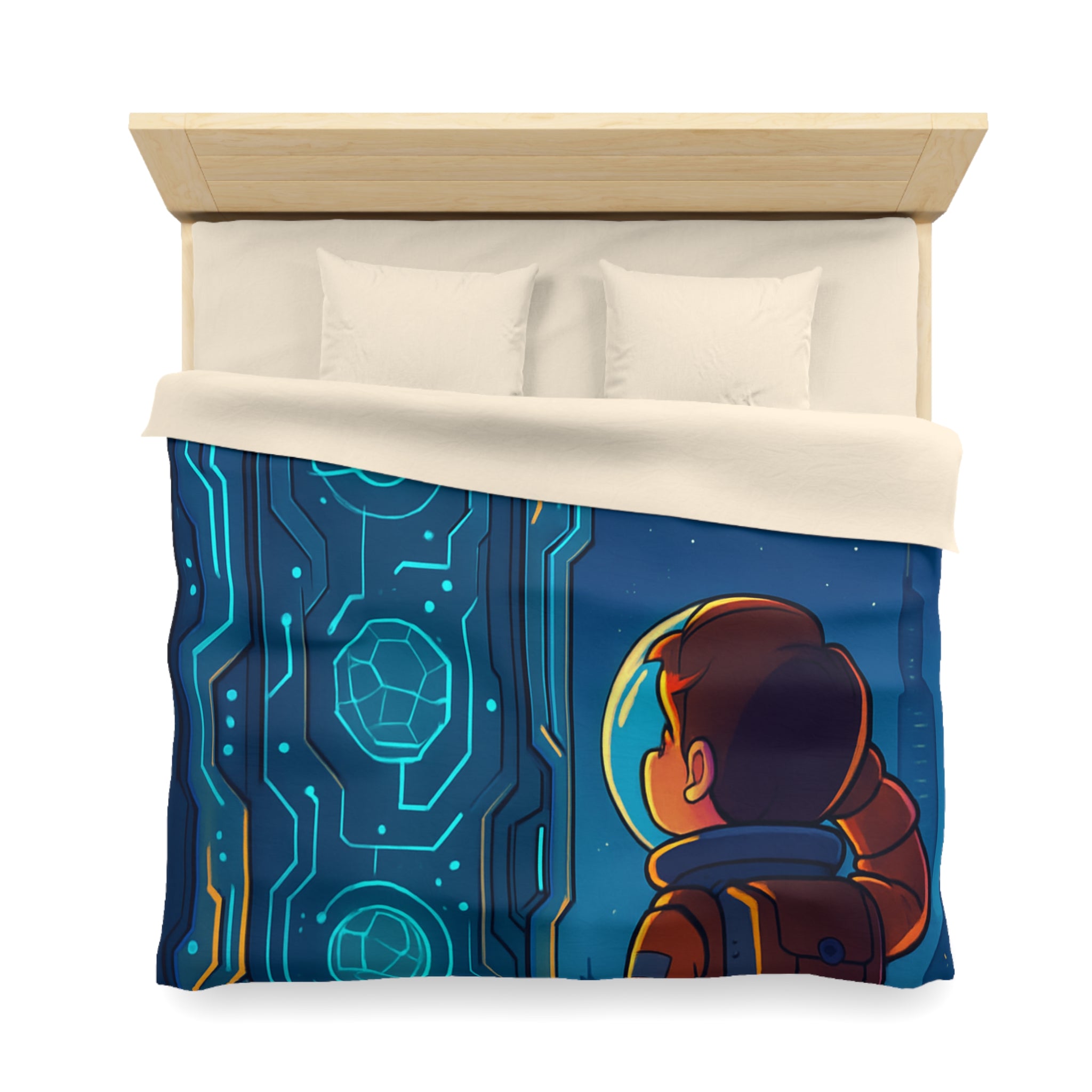 Spacieux design illustrant astronaute devant porte futuriste et constellations étoilées