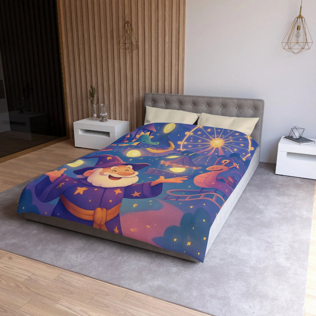 Housse de couette magique pour enfants avec magicien joyeux et parc d'attractions nocturne
