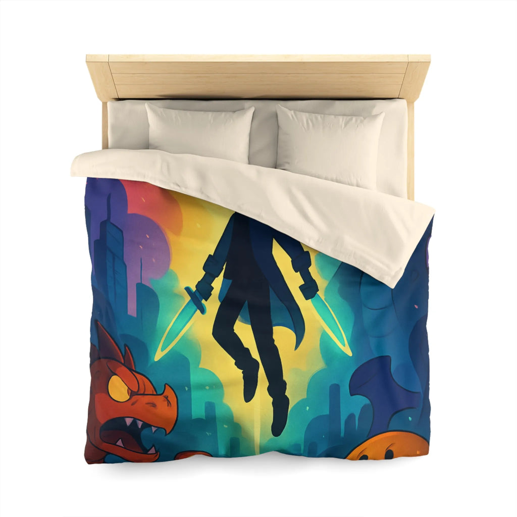 Housse de couette colorée avec créatures fantastiques, ambiance magique et design audacieux