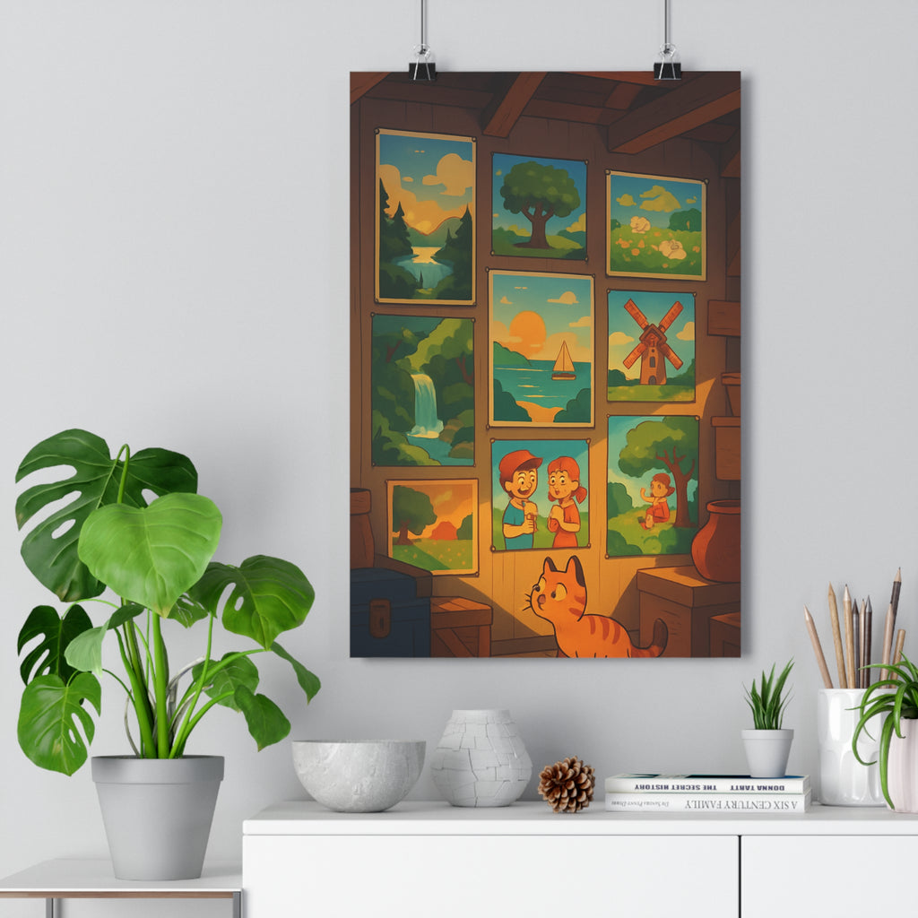 Poster décoratif mosaïque couleurs vives apaisantes nostalgique chaleureux salon chambre paysage nature personnage qualité