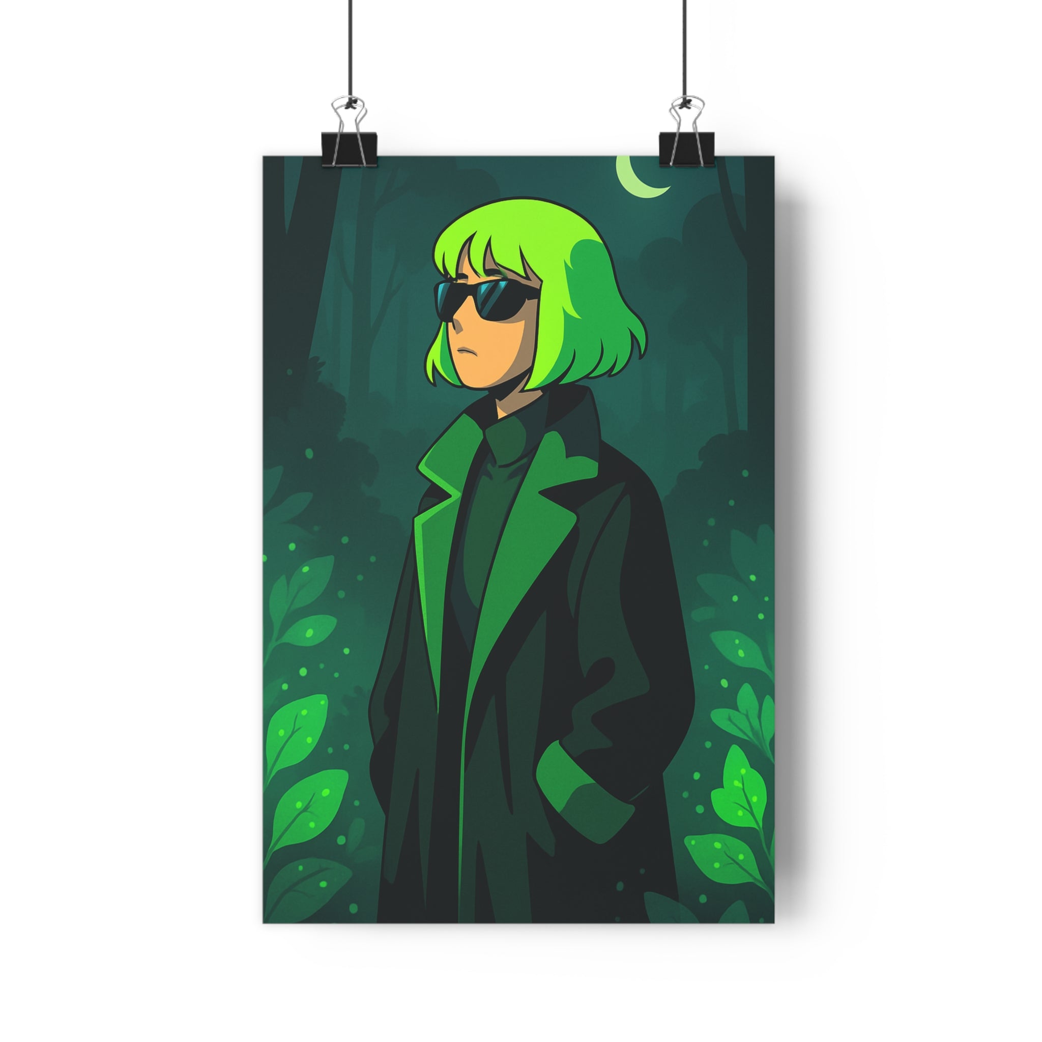 Poster décoratif néon mystique forêt sombre artistique mystérieux animé moderne chambre salon vibrant intrigant