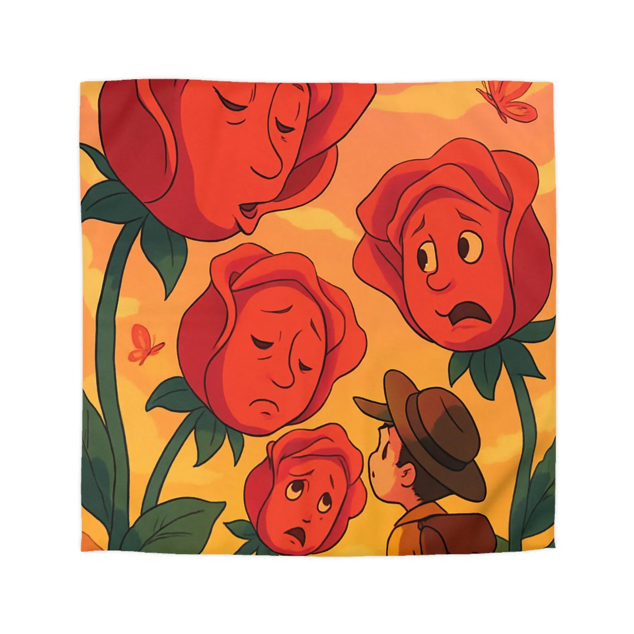 Housse de couette avec roses animées et papillons pour chambre douce et colorée