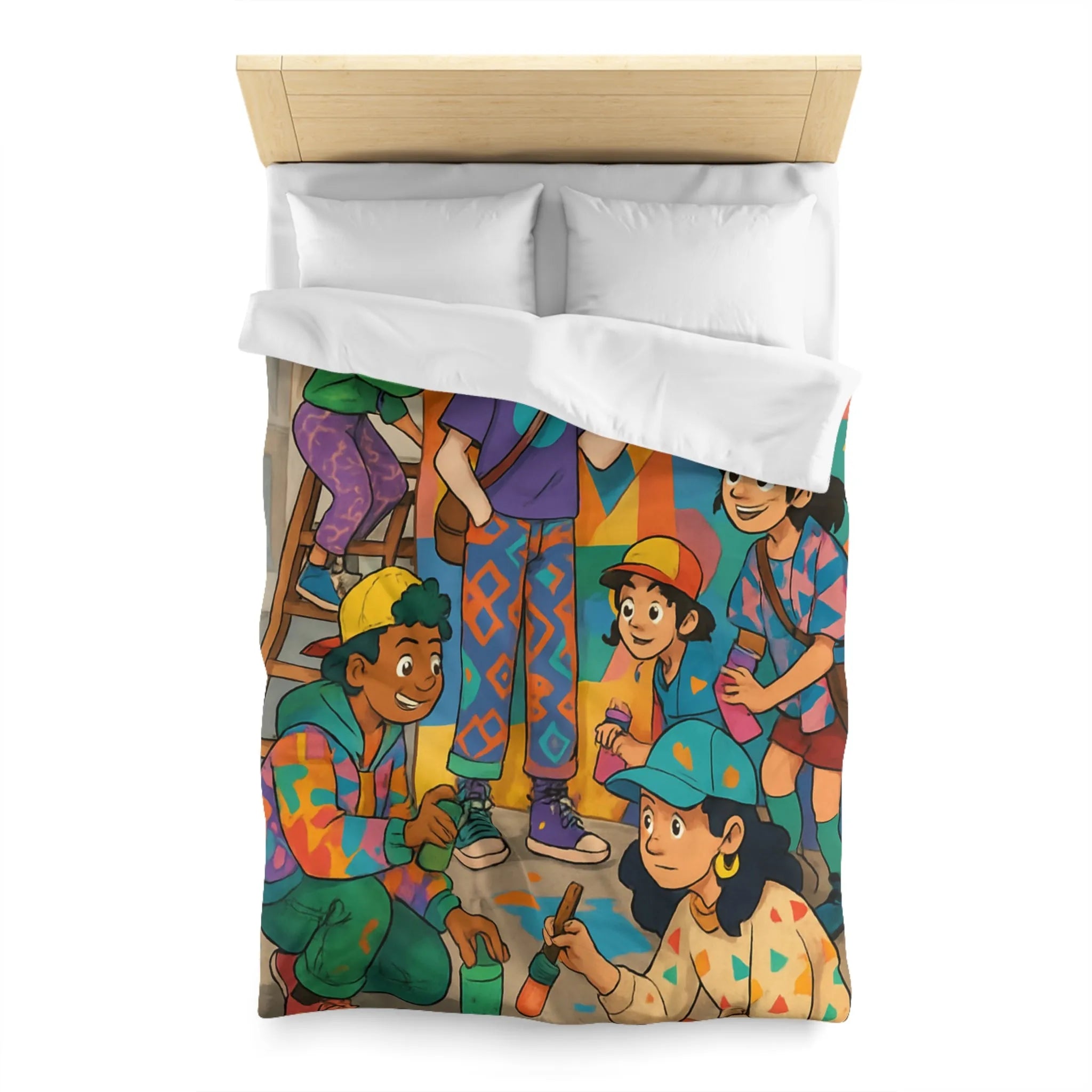 Housse de couette colorée avec enfants et motifs artistiques de peinture murale urbaine