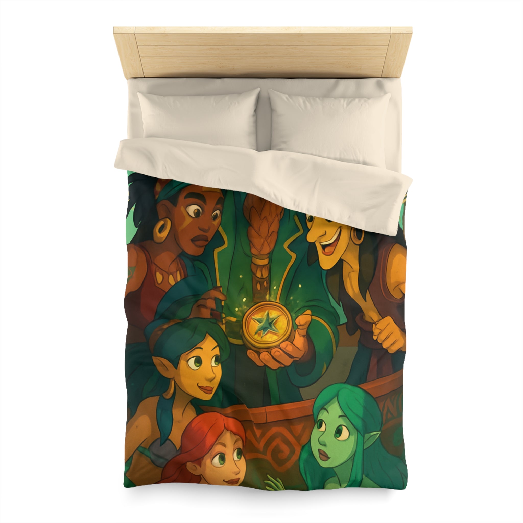 Housse de couette pirate et sirènes avec trésor sur mer émeraude et ciel