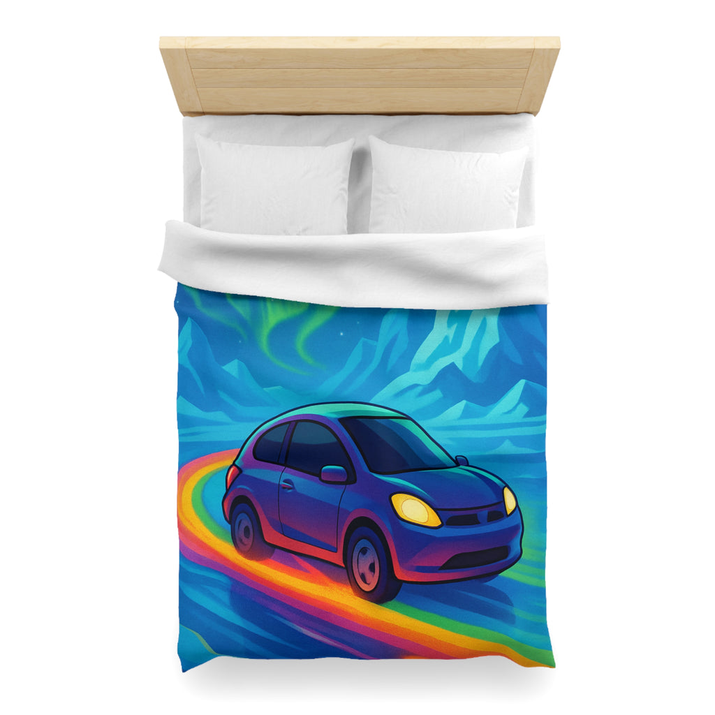 Housse de couette paysage polaire voiture et aurore boréale en couleurs éclatantes