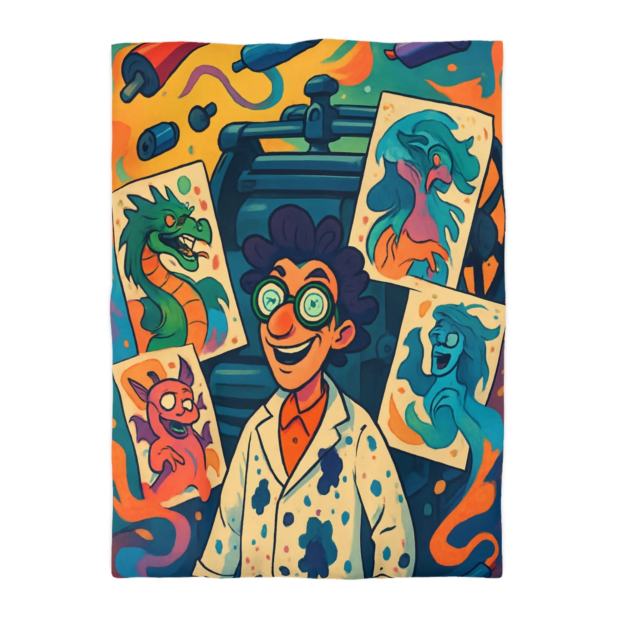 Housse de Couette Colorée avec Illustrations Fantastiques et Design Artistique Vibrant pour Enfants