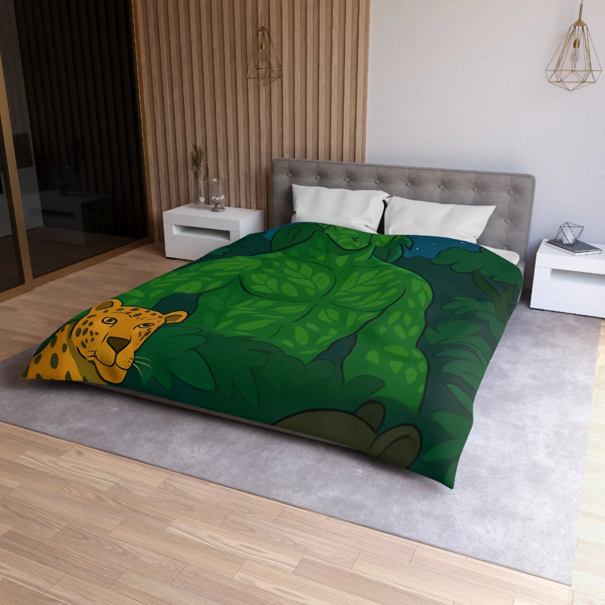 Housse de couette forêt mystérieuse avec créature magique et animaux exotiques nocturnes