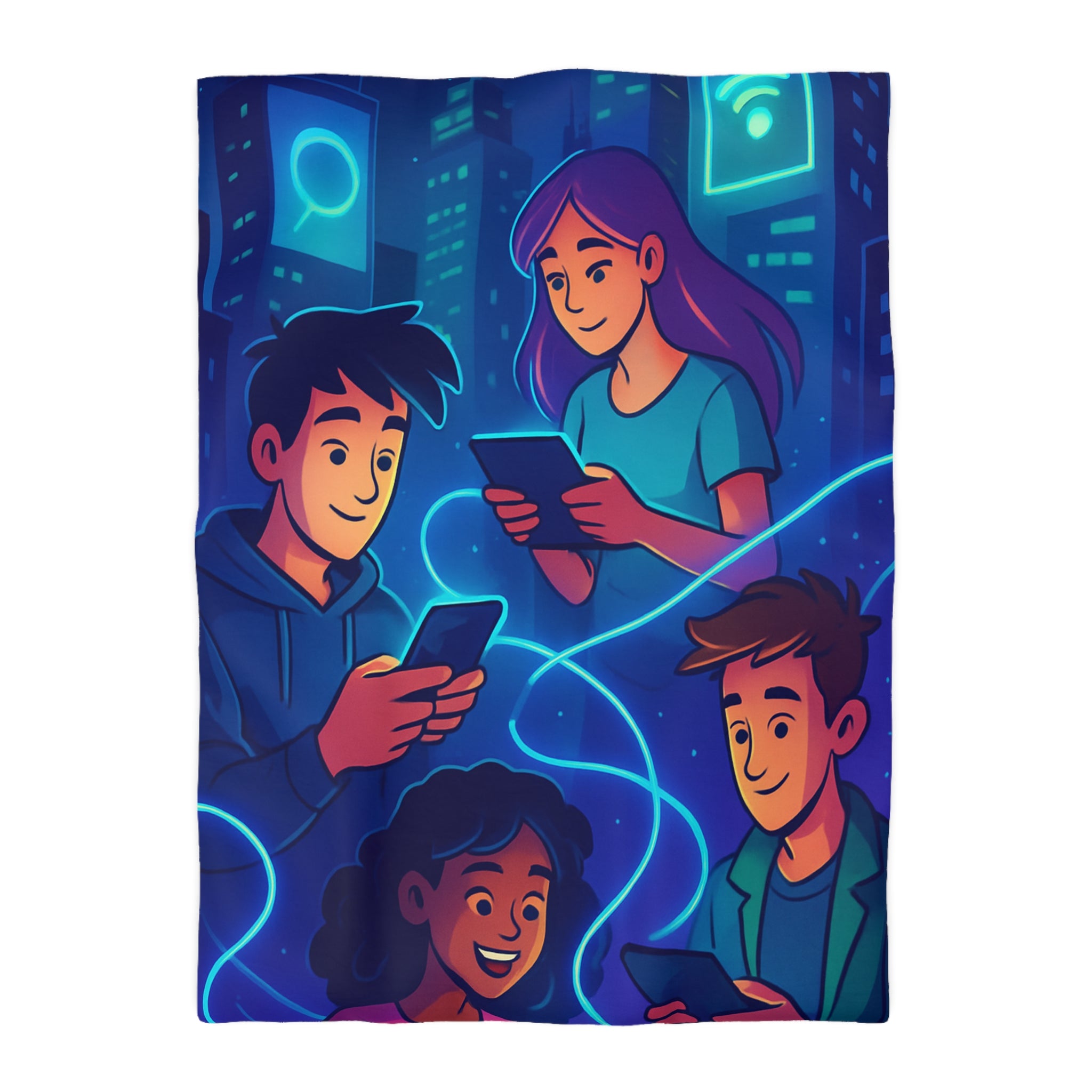 Housse de couette numérique moderne avec design connecté et technologie urbaine futuriste