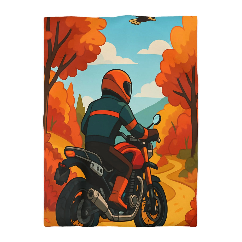 Housse de couette avec motif automnal de motard et nature aux couleurs vives