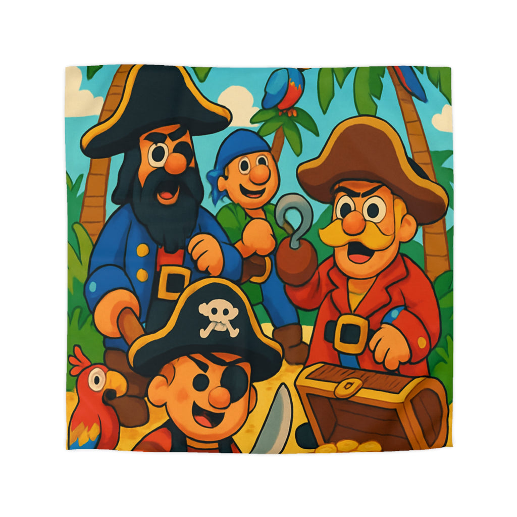 Housse de couette pirate colorée avec trésors, perroquets et personnages joyeux animés