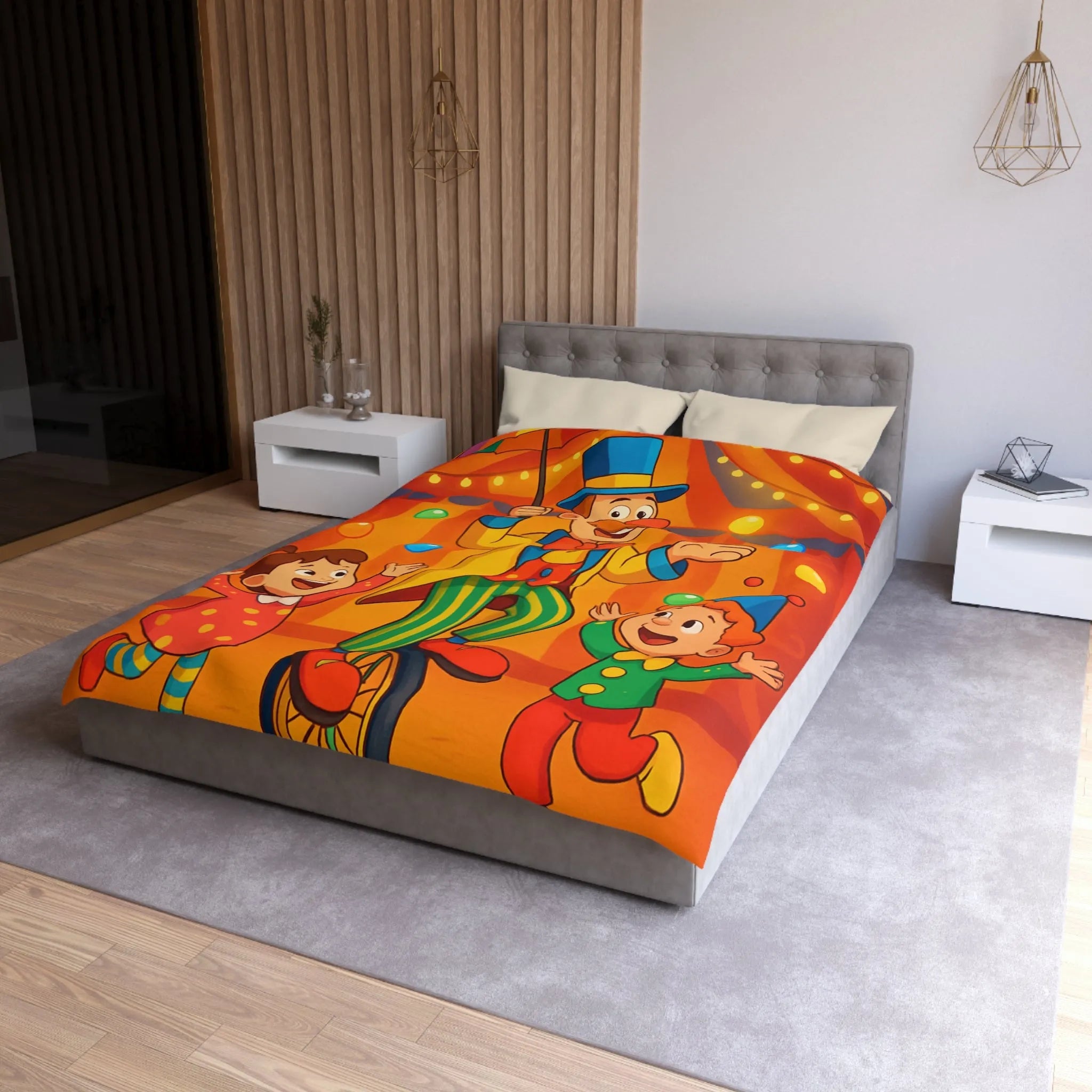 Housse de Couette Cirque Enchanté avec Clown Coloré et Enfants Jouant Heureux