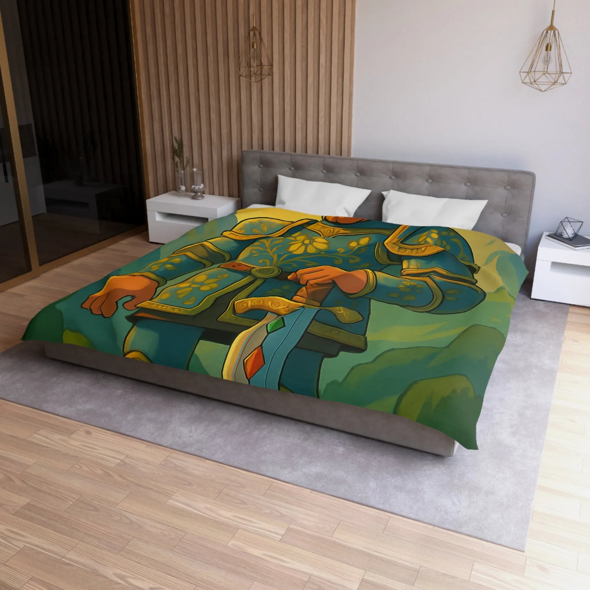 Housse de Couette avec Chevalier Illustré dans Paysage Montagneux Écossais pour Chambre Enfant