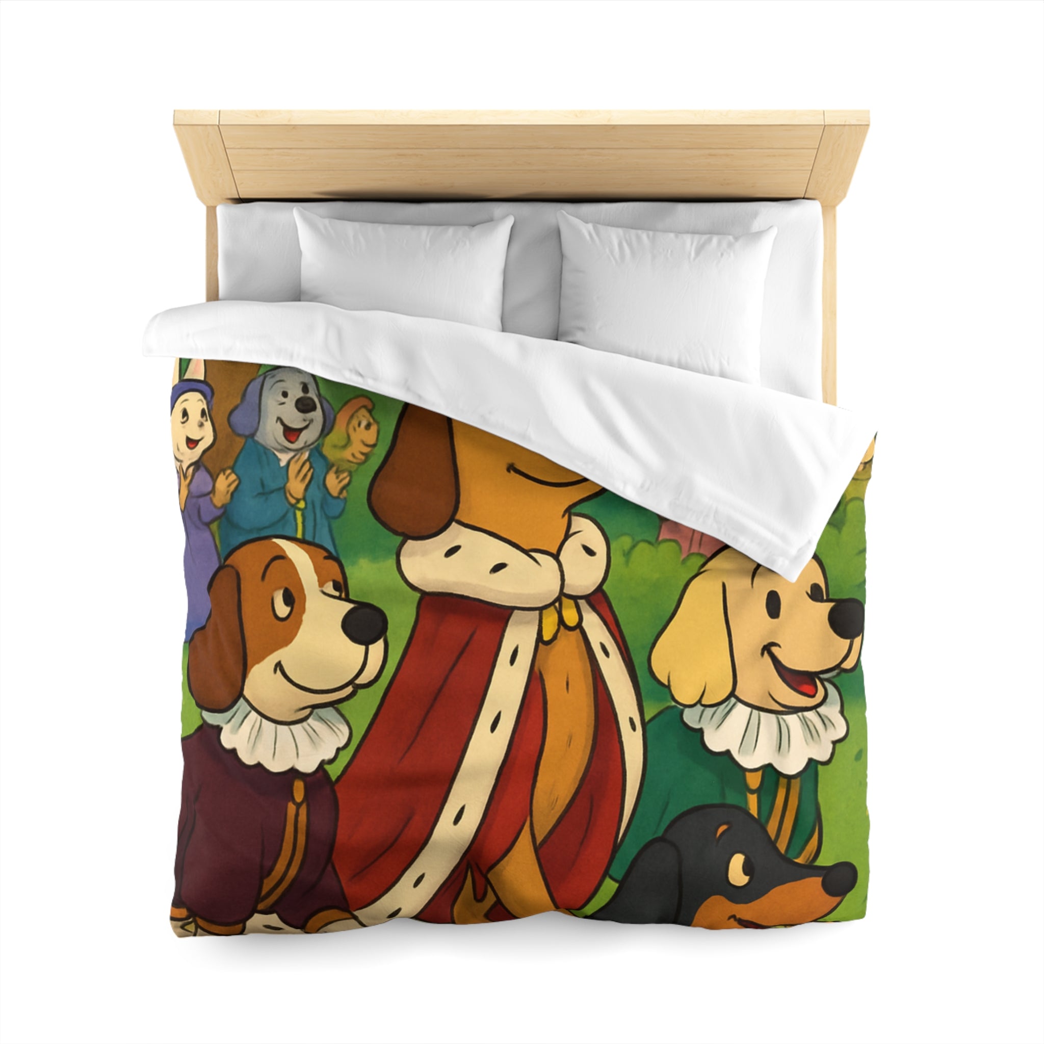 Housse De Couette Pour Enfants Avec Chiens Royaux En Promenade Dans La Forêt Magique