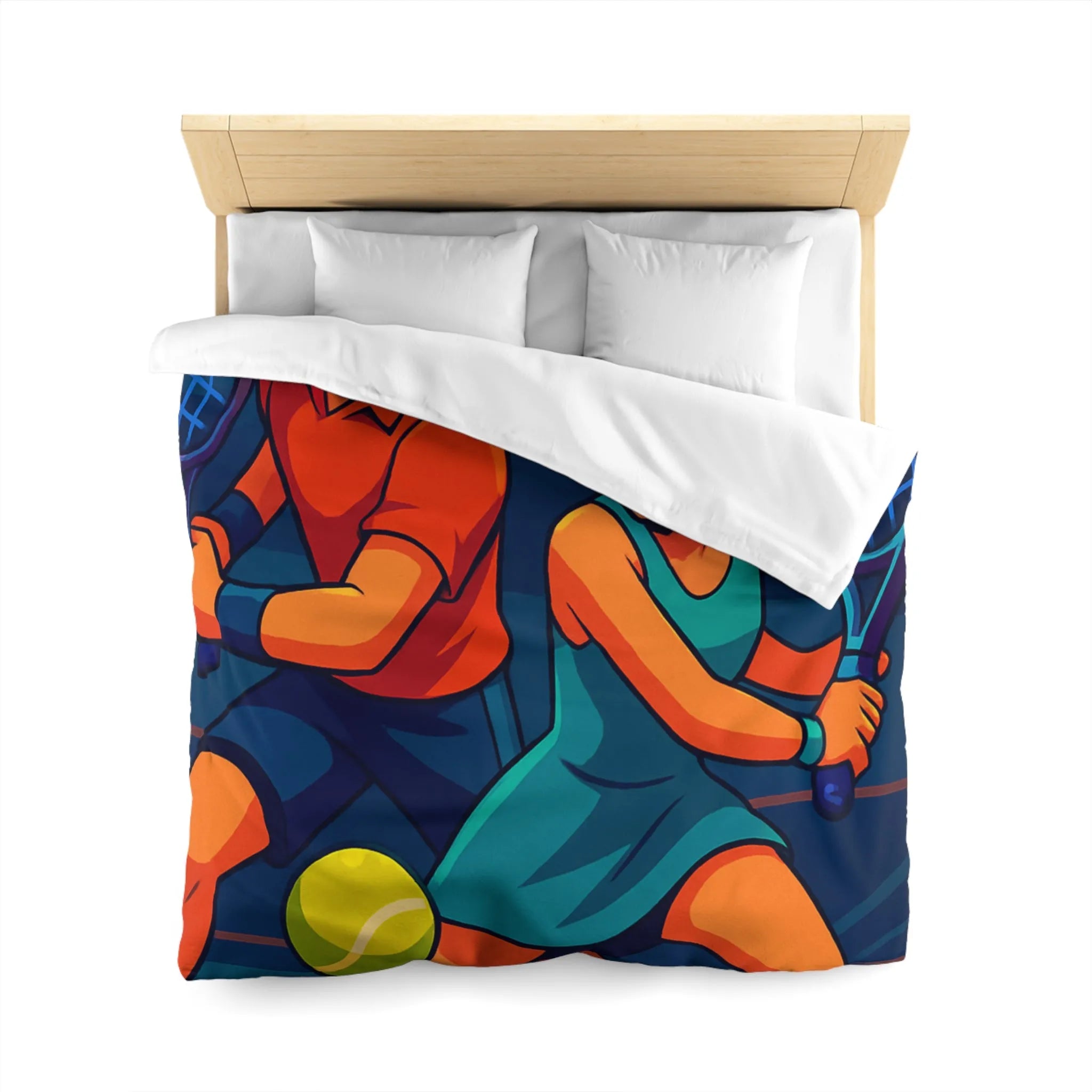 Housse de couette dynamique avec joueurs de tennis en style vectoriel coloré et moderne