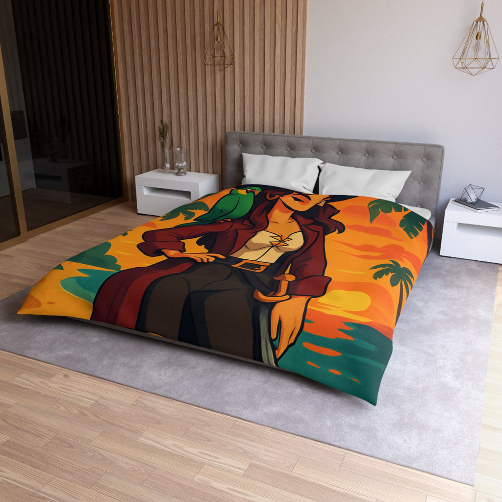 Housse de couette pirate colorée avec perroquet et coffre au trésor tropical