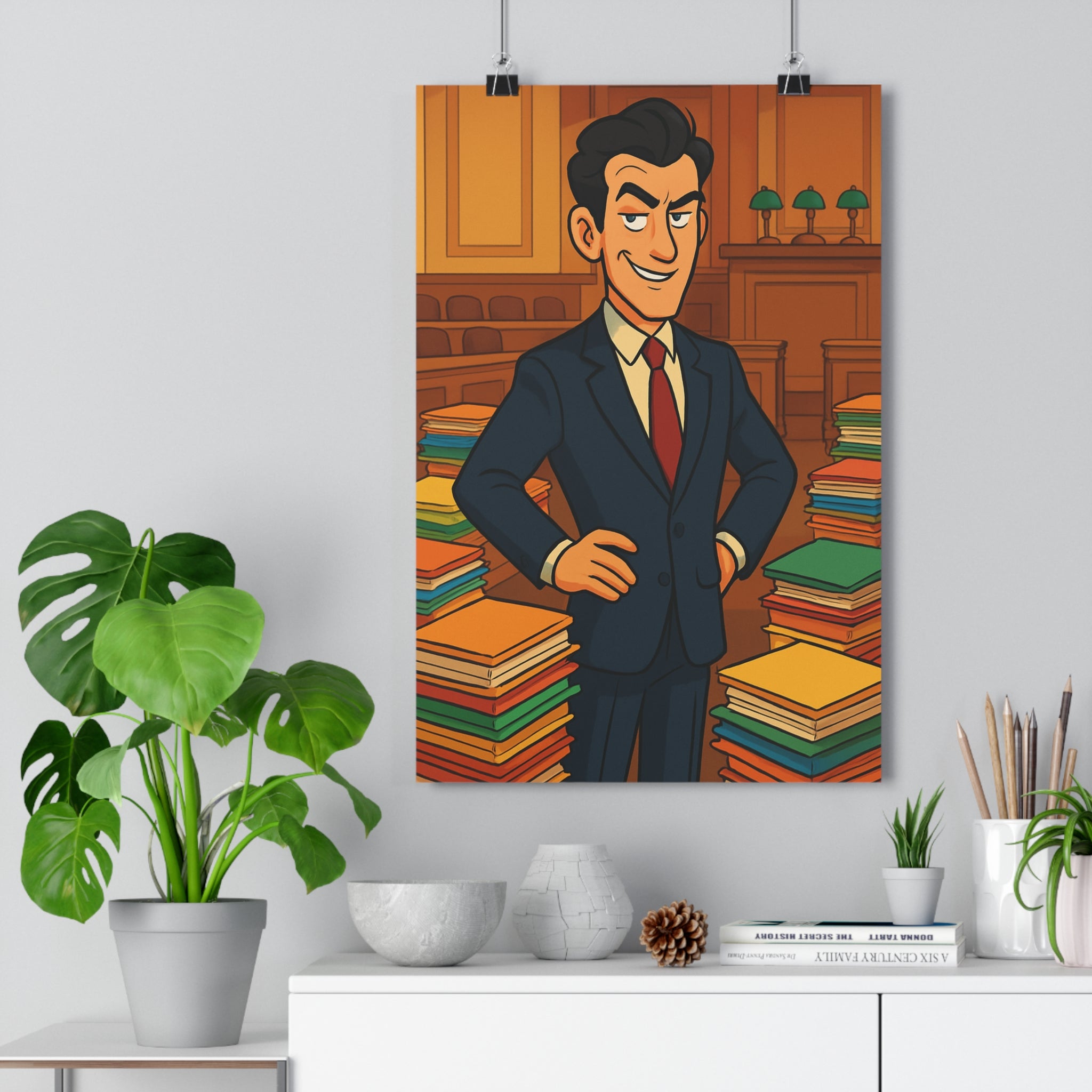 Poster décoratif caricatural orange vert bleu bureau dynamique travail artistique contemporain impression originale 30x46