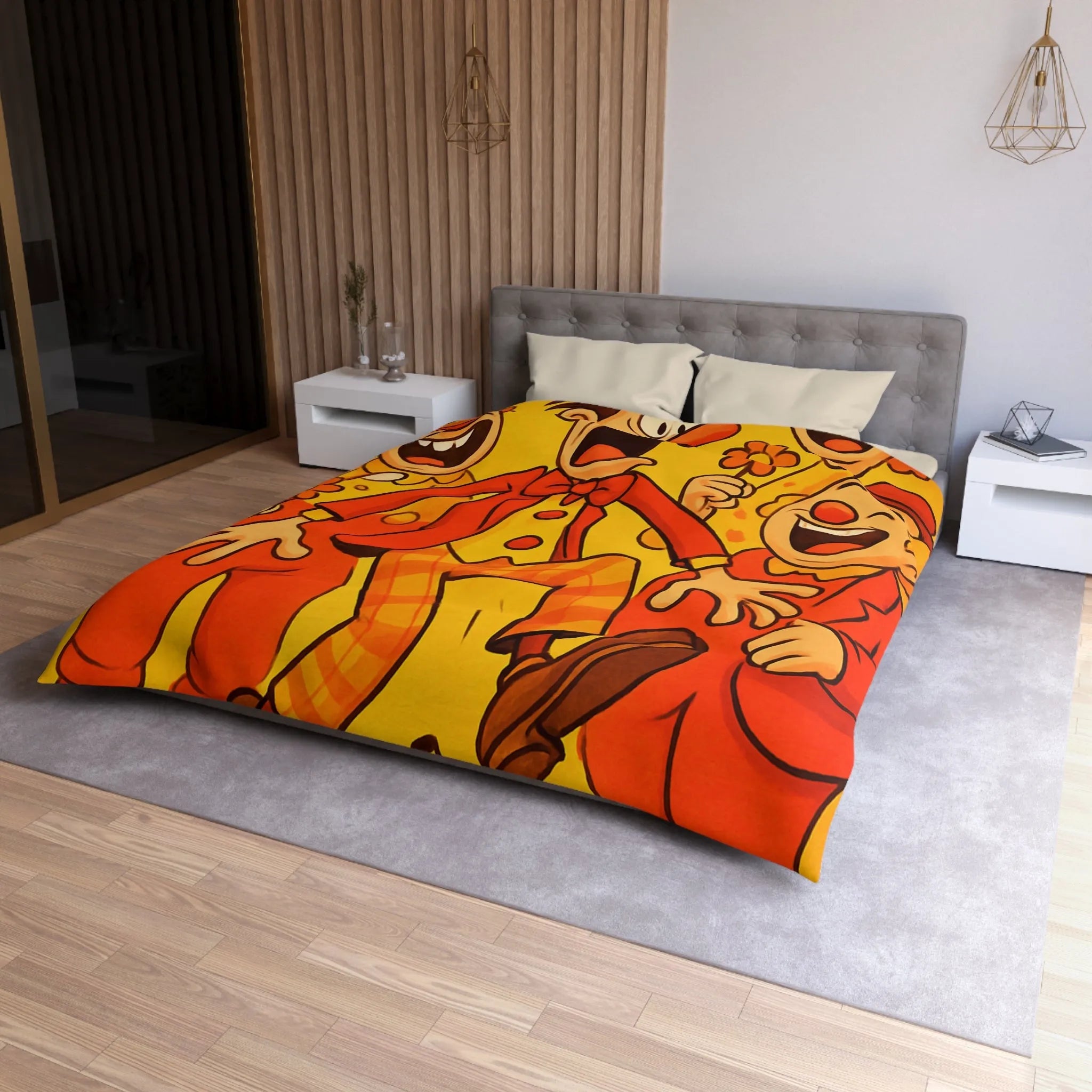 Housse de Couette Colorée avec Design Amusant de Clowns et Bananes Glissantes