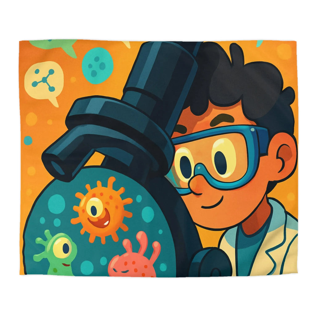 Housse de couette colorée avec jeunes scientifiques et microscope amusant pour enfants
