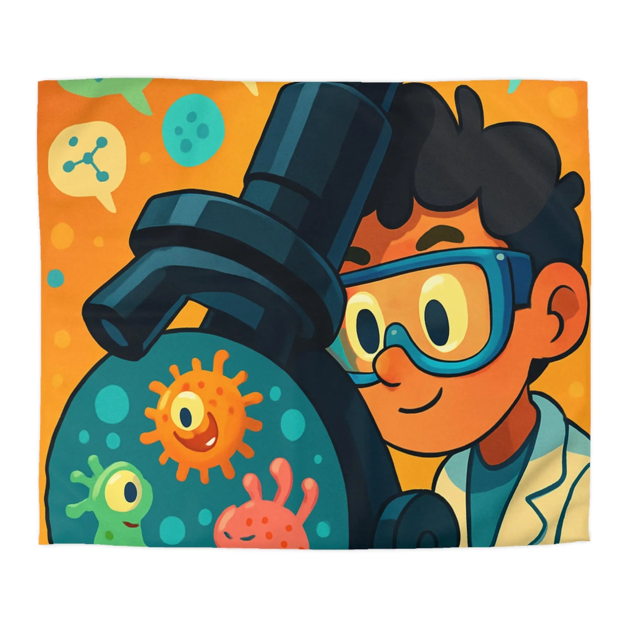 Housse de couette colorée avec jeunes scientifiques et microscope amusant pour enfants