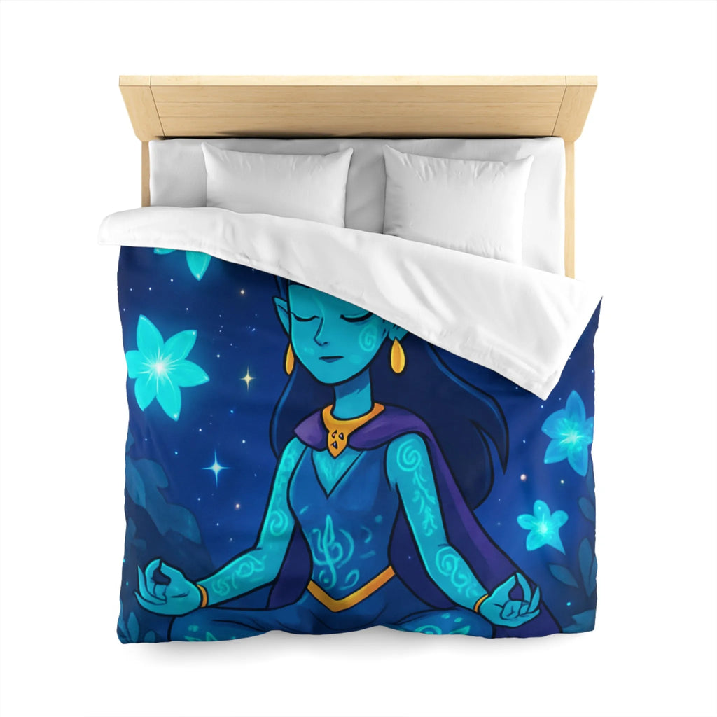 Housse de Couette Élégante avec Déesse Méditative et Étoiles, Ambiance Nocturne Mystique