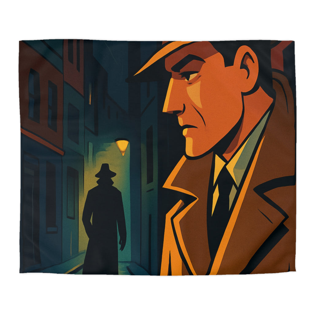 Housse de couette vintage style détective film noir avec scène de rue mystérieuse