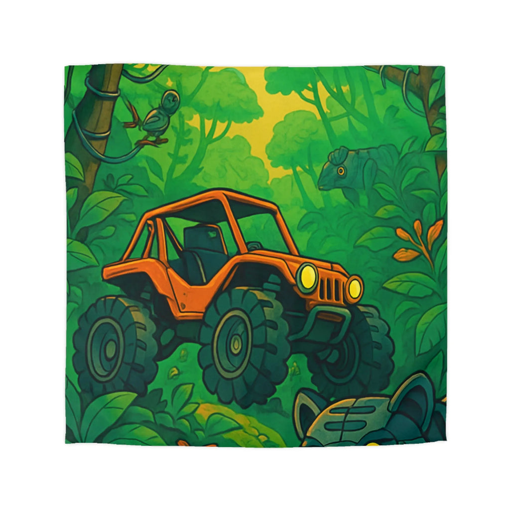 Housse de couette jungle vibrante avec 4x4 orange et panthère mystérieuse