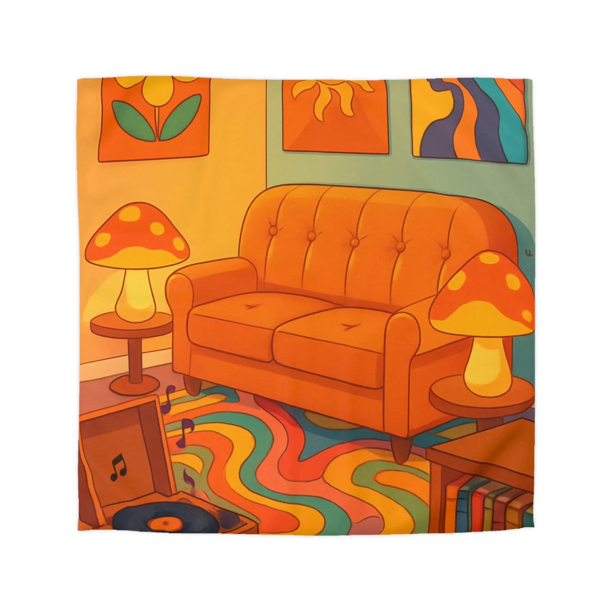 Housse de couette aux motifs rétro avec design de salon vintage coloré et vibrant