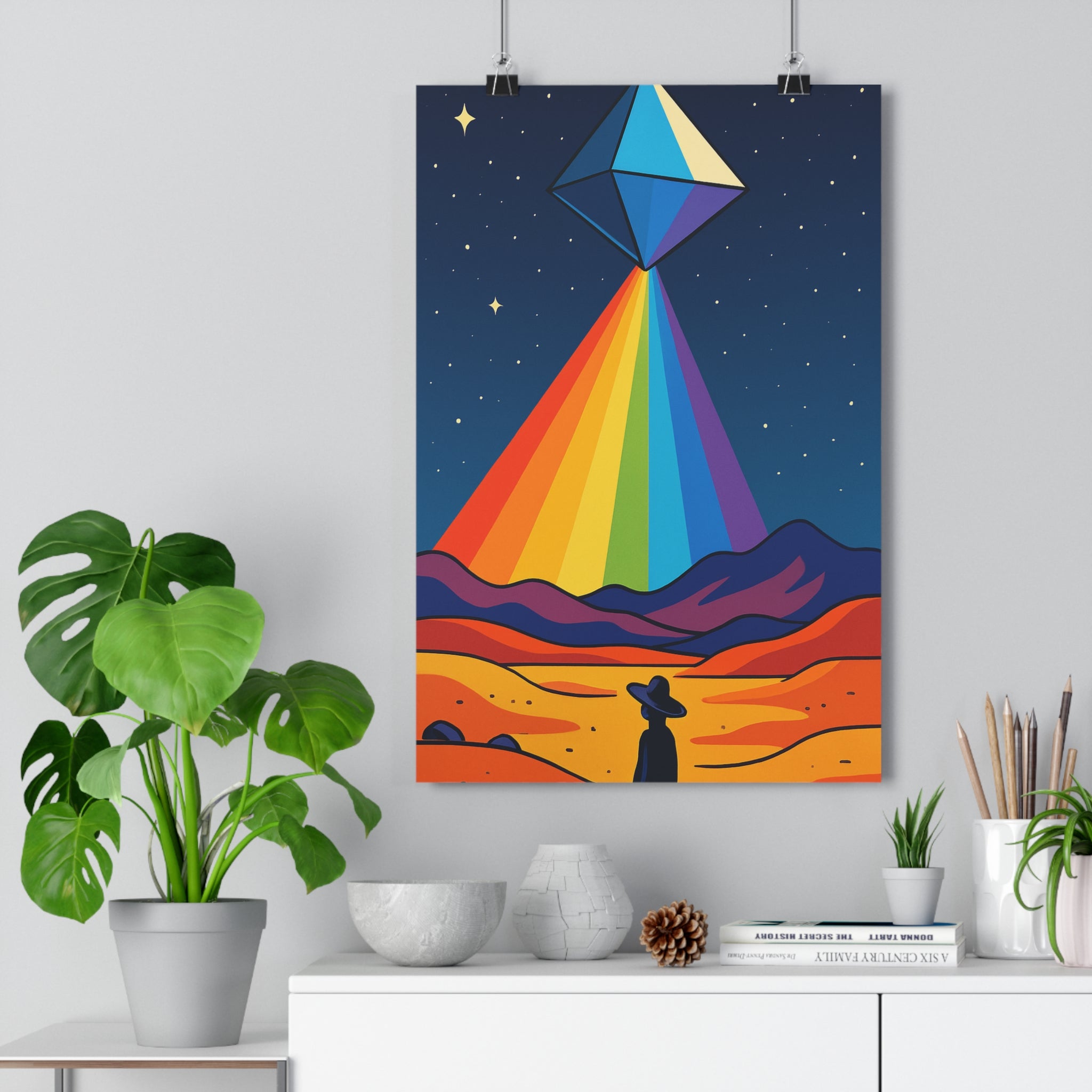 Poster décoratif psychédélique dessin animé coloré silhouette mystique salon chambre paysage arcenciel intrigue qualité