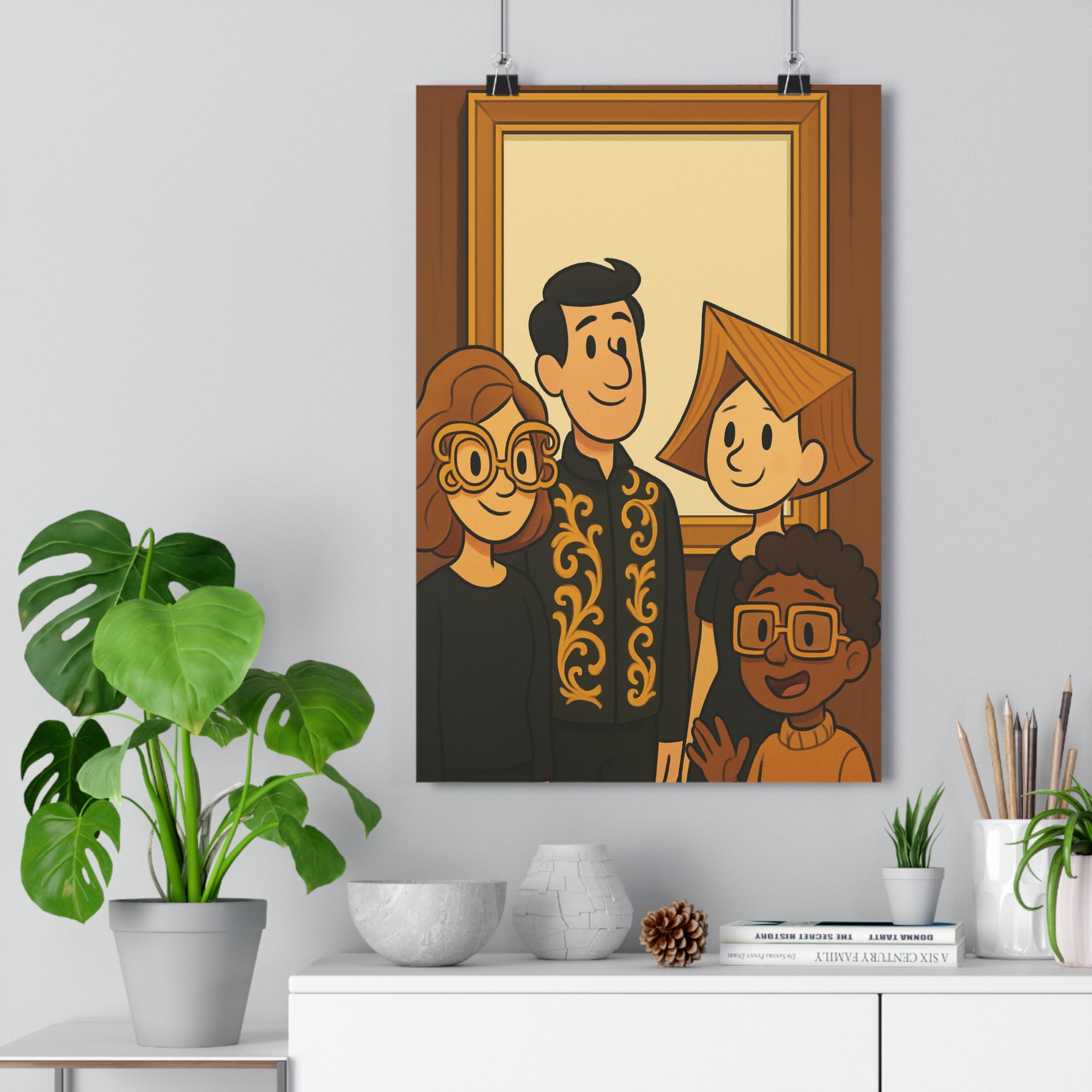 Poster décoratif vintage cartoon brun orange rétro artistique salon chambre design unique ambiance chaleureuse