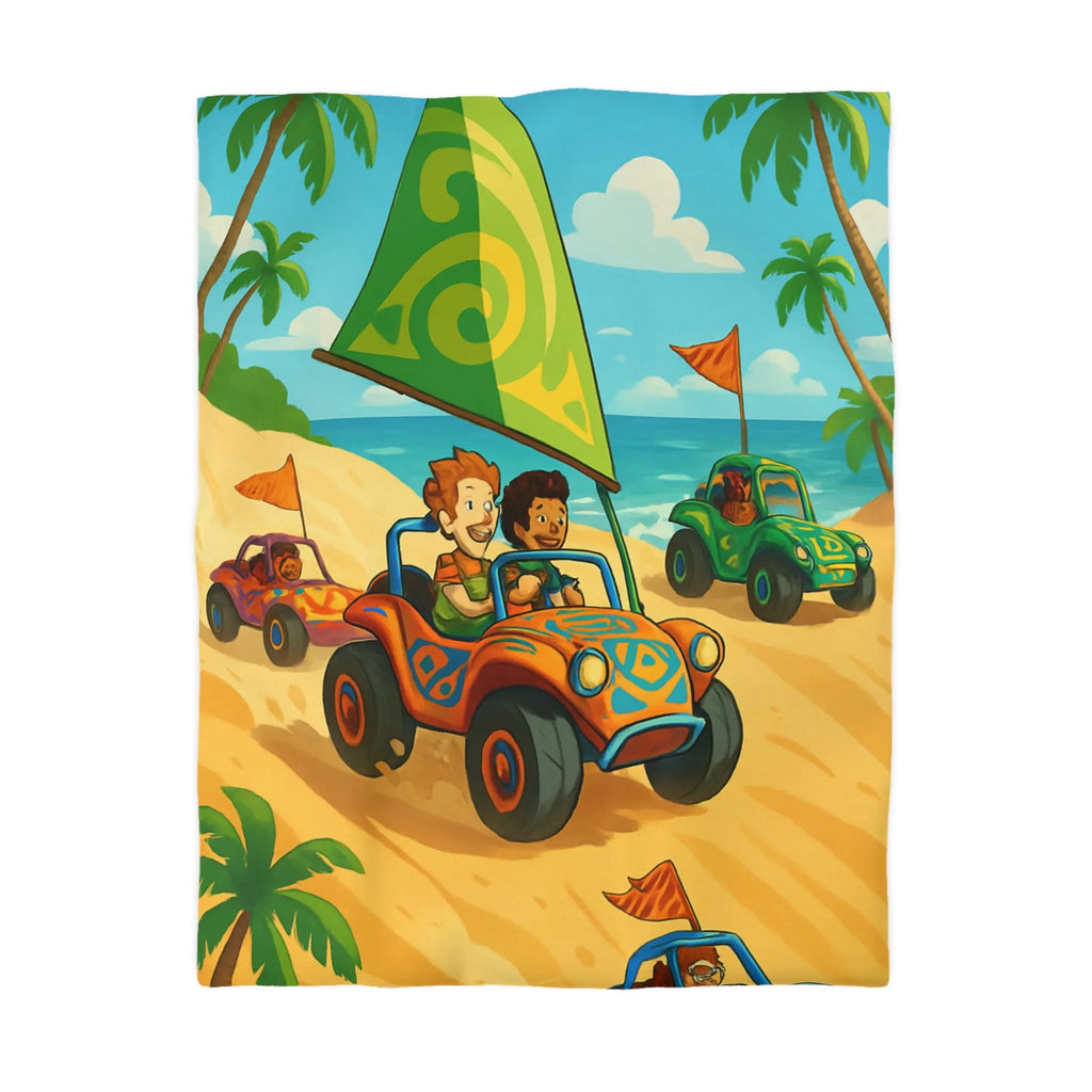 Housse de couette colorée avec motif voitures de plage et palmiers tropicaux