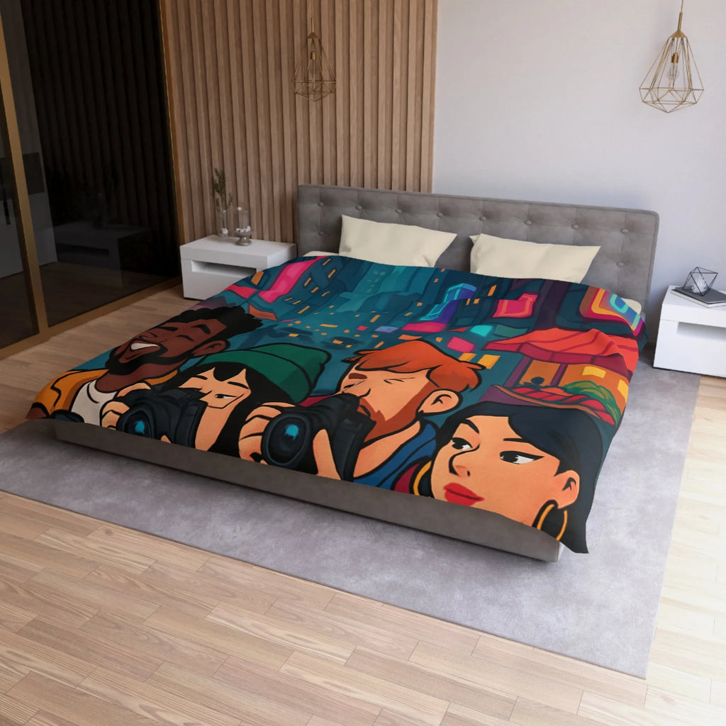 Housse de couette avec photographe urbain, design moderne et ambiance néon vibrante