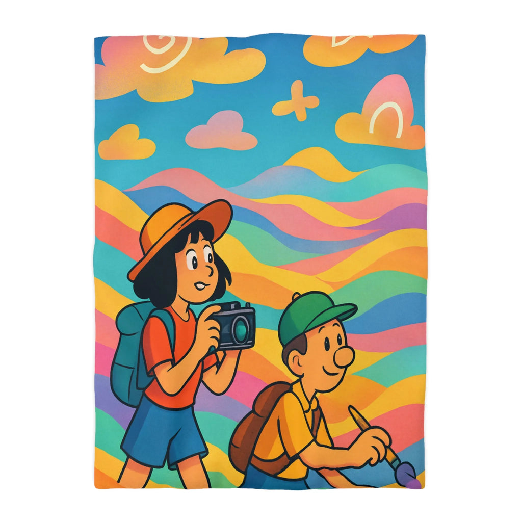 Housse de Couette Enfant avec Effet Arc-en-ciel et Motifs Oniriques Pleins de Couleurs