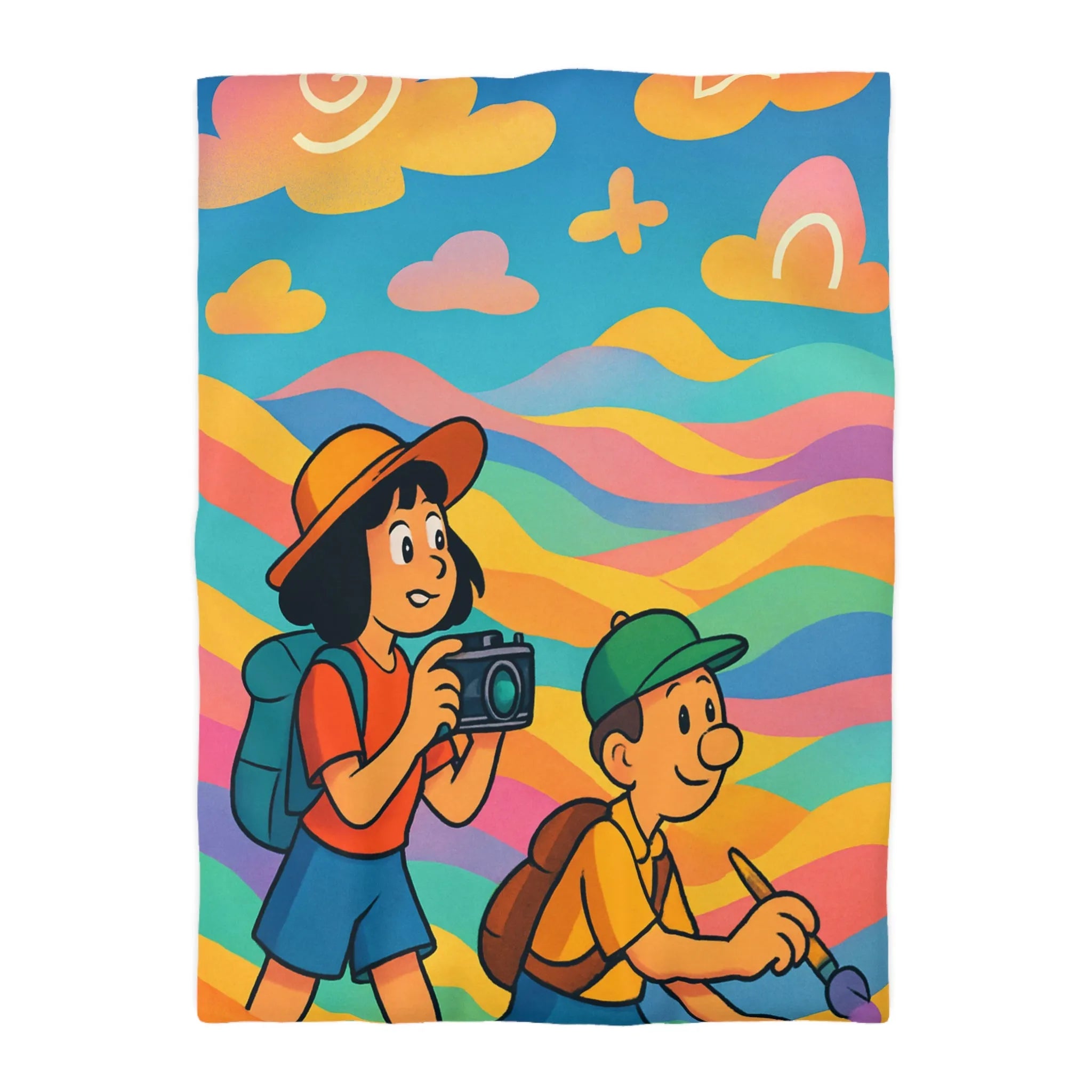 Housse de Couette Enfant avec Effet Arc-en-ciel et Motifs Oniriques Pleins de Couleurs