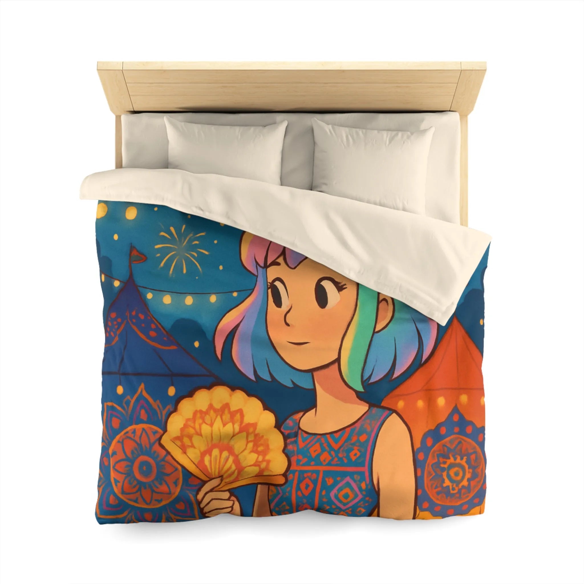 Housse de couette colorée avec motif de festival et feux d'artifice captivants