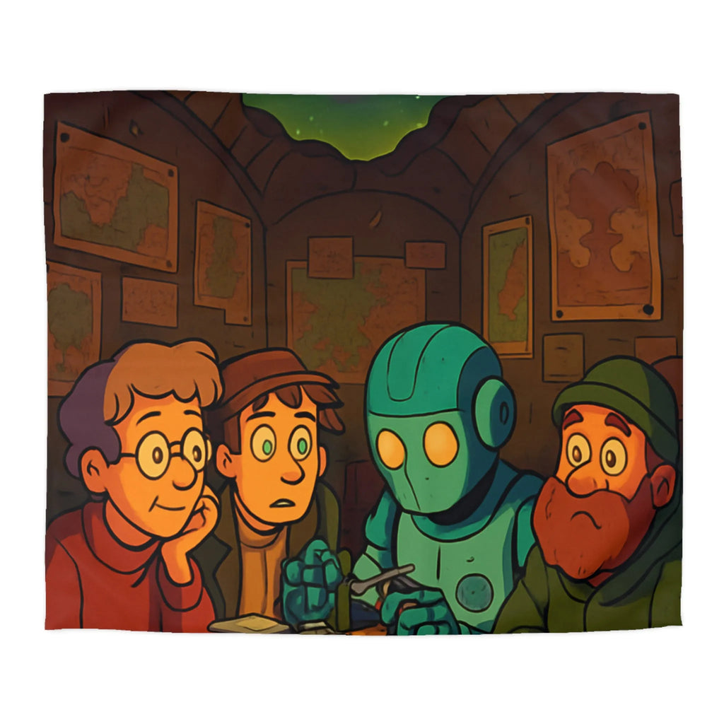 Housse de couette avec scène animée de nuit, stratégie autour de cartes et robot